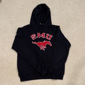 Navy SMU Hoodie with Red Logo